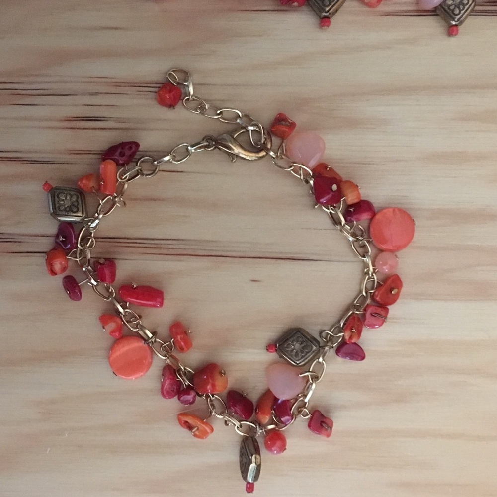 Two gold chain beaded dangle anklets